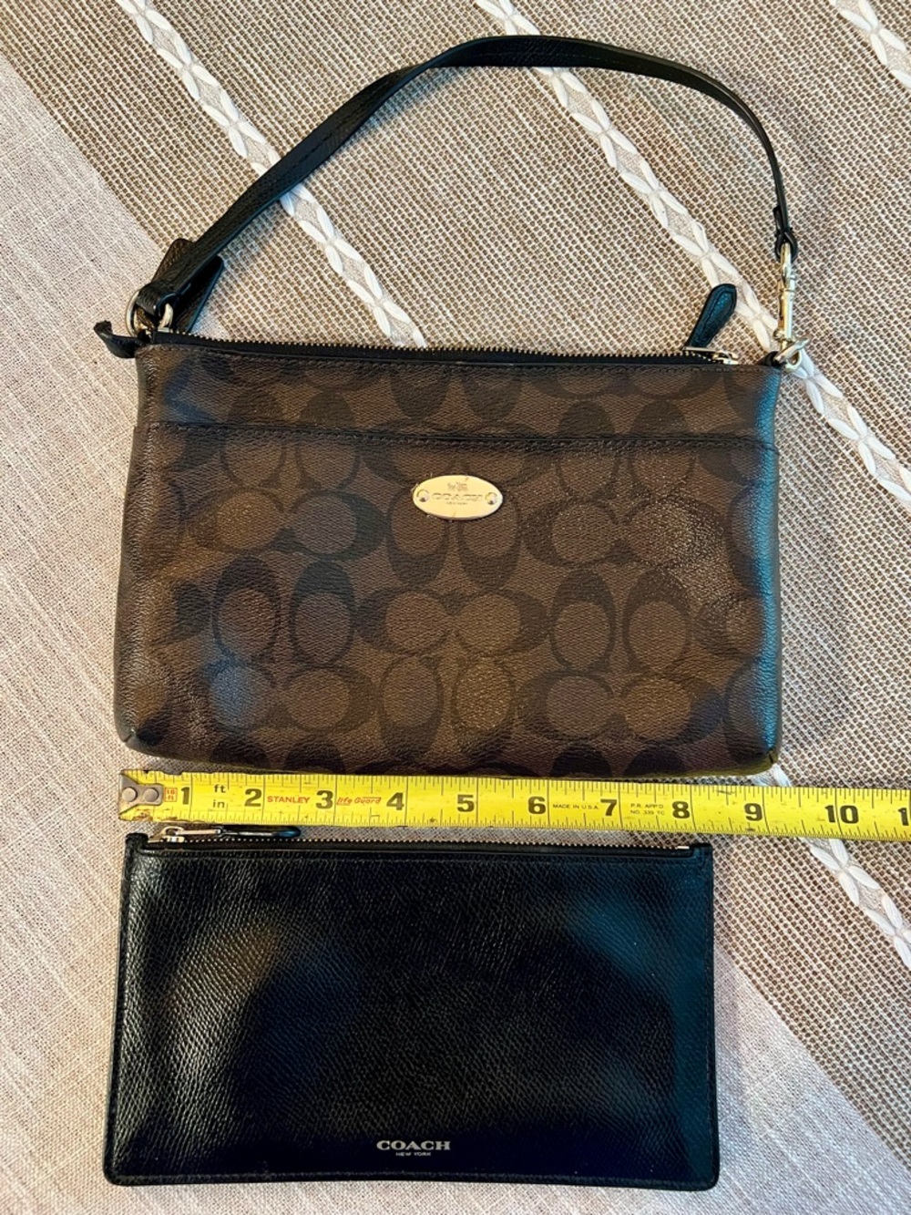 🤎Coach Brown/Black Signature Wristlet + Matching Leather Zip Pouch - Picture 10 of 11